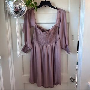 Forever 21 Mauve Smocked Off-Shoulder Long Sleeve Dress